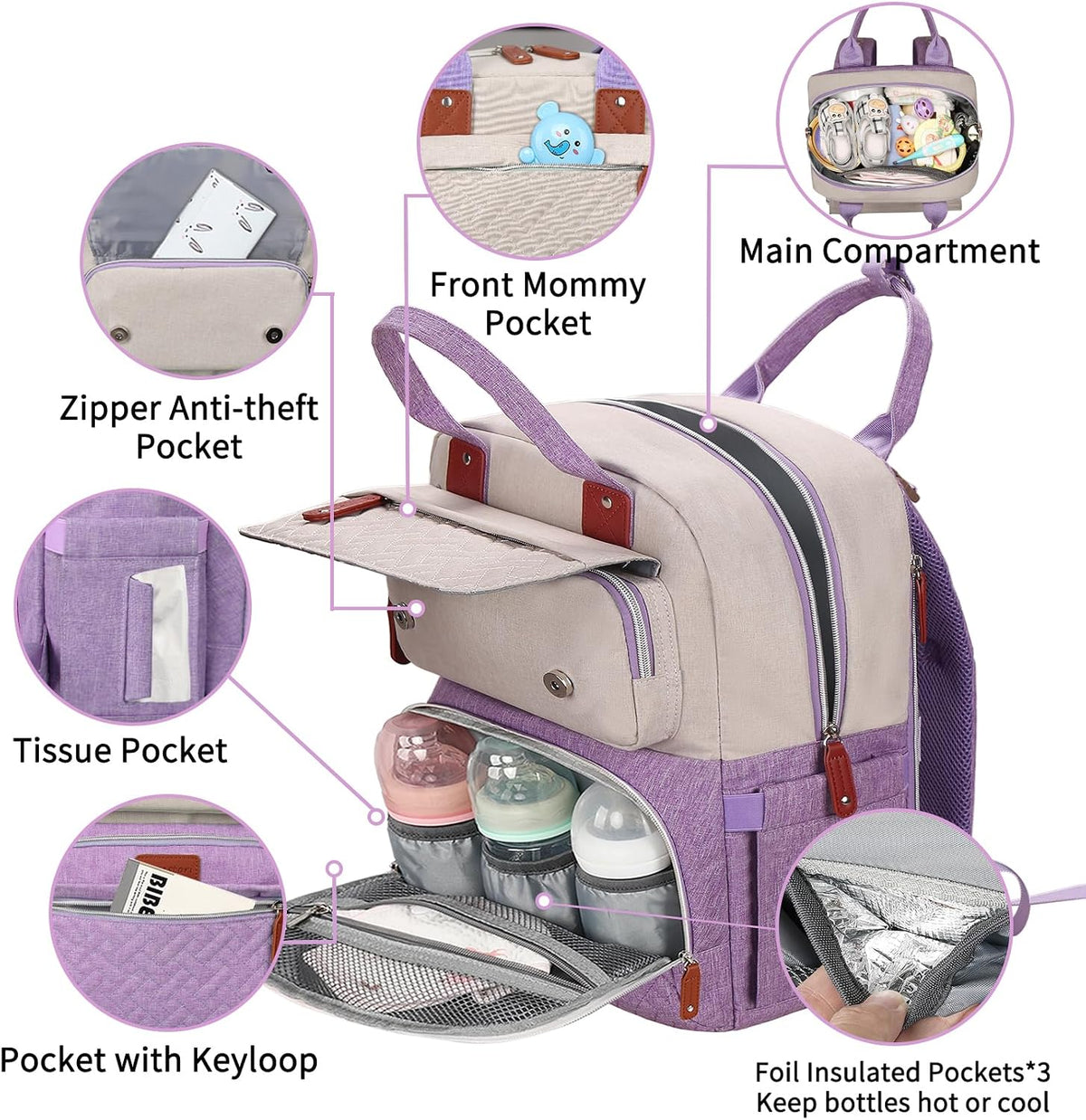 Diaper Bag Backpack, Baby Girl Diaper Bag for Mom, Large Pink Floral Diaper Bag Backpack for Girls, Waterproof Mom Backpack for Work Travel Holiday with Insulated Pockets and Stroller Straps