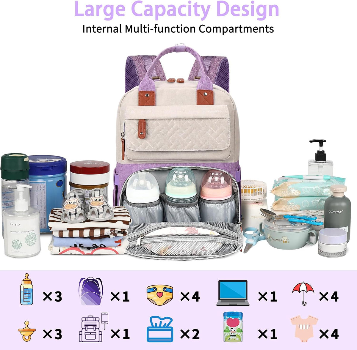 Diaper Bag Backpack, Baby Girl Diaper Bag for Mom, Large Pink Floral Diaper Bag Backpack for Girls, Waterproof Mom Backpack for Work Travel Holiday with Insulated Pockets and Stroller Straps