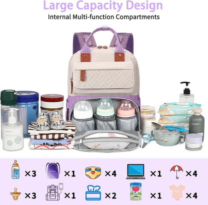 Diaper Bag Backpack, Baby Girl Diaper Bag for Mom, Large Pink Floral Diaper Bag Backpack for Girls, Waterproof Mom Backpack for Work Travel Holiday with Insulated Pockets and Stroller Straps