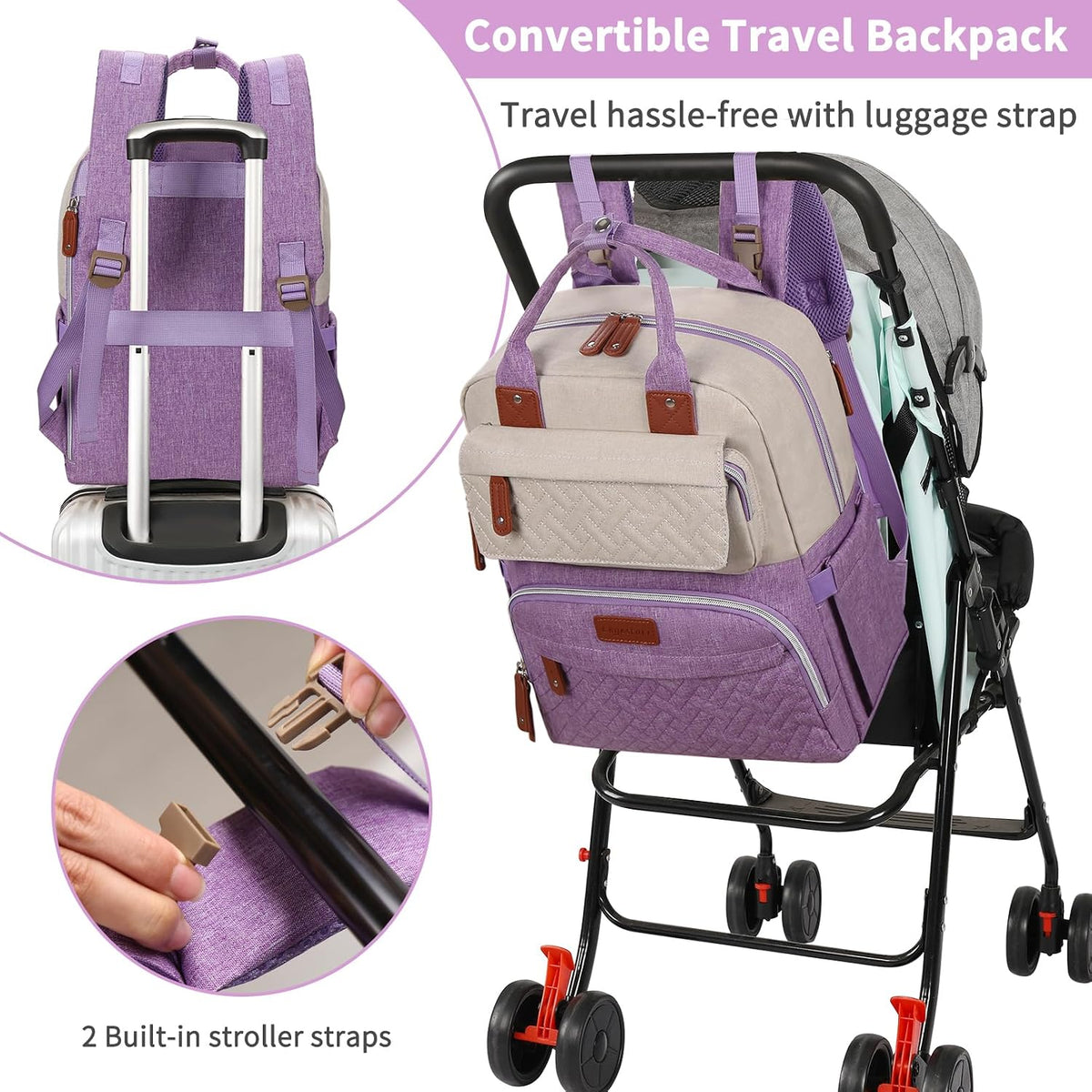 Diaper Bag Backpack, Baby Girl Diaper Bag for Mom, Large Pink Floral Diaper Bag Backpack for Girls, Waterproof Mom Backpack for Work Travel Holiday with Insulated Pockets and Stroller Straps