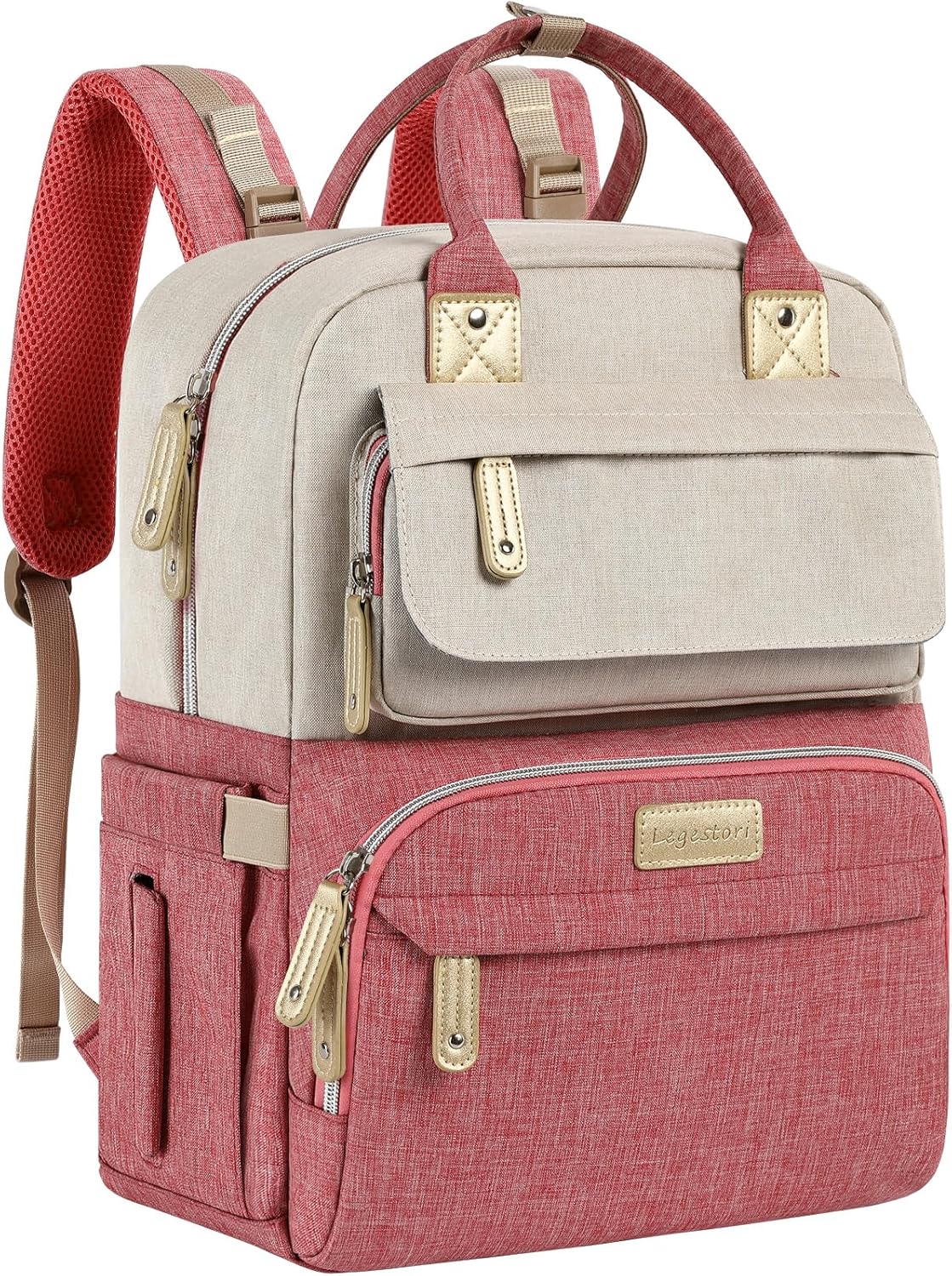 Diaper Bag Backpack, Baby Girl Diaper Bag for Mom, Large Pink Floral Diaper Bag Backpack for Girls, Waterproof Mom Backpack for Work Travel Holiday with Insulated Pockets and Stroller Straps