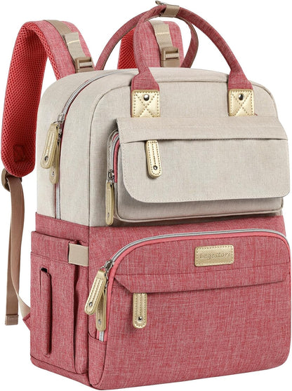 Diaper Bag Backpack, Baby Girl Diaper Bag for Mom, Large Pink Floral Diaper Bag Backpack for Girls, Waterproof Mom Backpack for Work Travel Holiday with Insulated Pockets and Stroller Straps