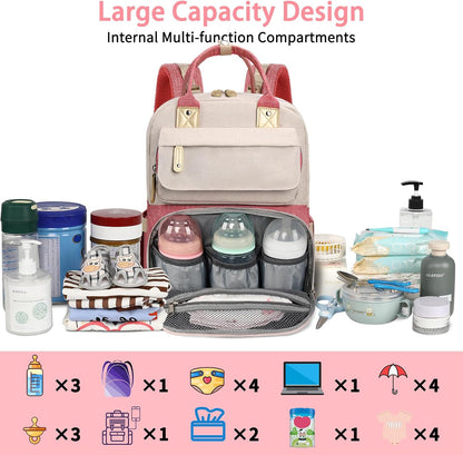 Diaper Bag Backpack, Baby Girl Diaper Bag for Mom, Large Pink Floral Diaper Bag Backpack for Girls, Waterproof Mom Backpack for Work Travel Holiday with Insulated Pockets and Stroller Straps