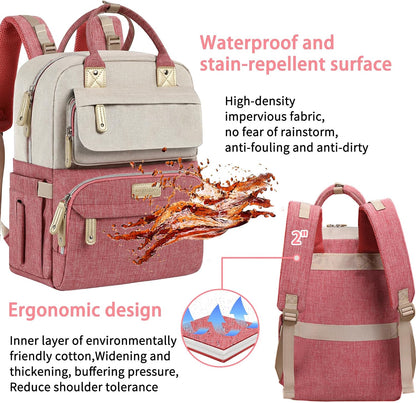 Diaper Bag Backpack, Baby Girl Diaper Bag for Mom, Large Pink Floral Diaper Bag Backpack for Girls, Waterproof Mom Backpack for Work Travel Holiday with Insulated Pockets and Stroller Straps