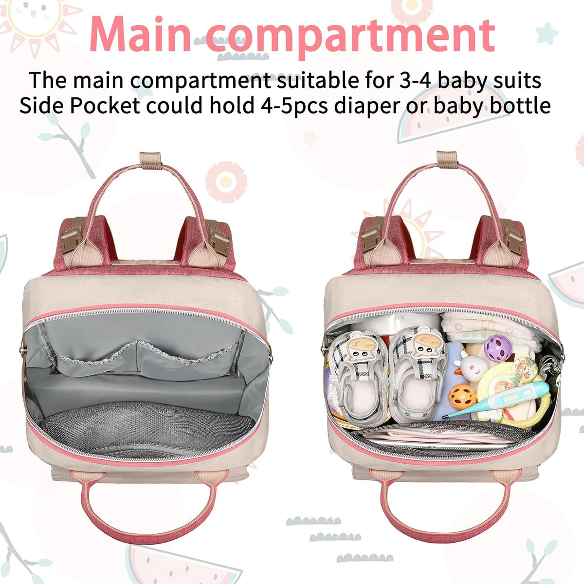 Diaper Bag Backpack, Baby Girl Diaper Bag for Mom, Large Pink Floral Diaper Bag Backpack for Girls, Waterproof Mom Backpack for Work Travel Holiday with Insulated Pockets and Stroller Straps