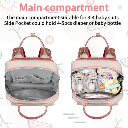 Diaper Bag Backpack, Baby Girl Diaper Bag for Mom, Large Pink Floral Diaper Bag Backpack for Girls, Waterproof Mom Backpack for Work Travel Holiday with Insulated Pockets and Stroller Straps