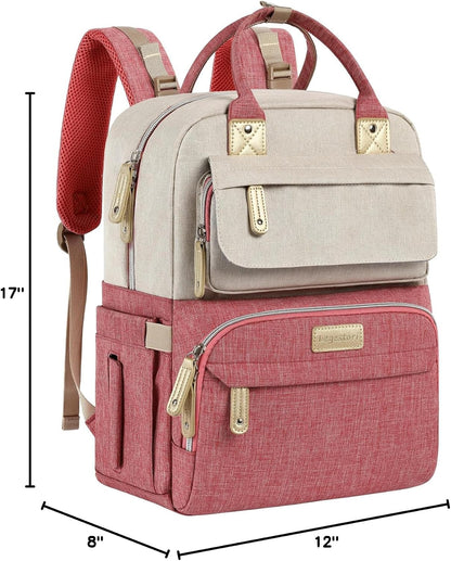 Diaper Bag Backpack, Baby Girl Diaper Bag for Mom, Large Pink Floral Diaper Bag Backpack for Girls, Waterproof Mom Backpack for Work Travel Holiday with Insulated Pockets and Stroller Straps