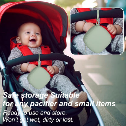 2 Pack Silicone Pacifier Holder Case, Portable Pacifier Case For Diaper Bag, BPA Free Newborn Baby Pacifiers Silicone Pouch For Boys & Girls (Light Grey+Shifting Sand)