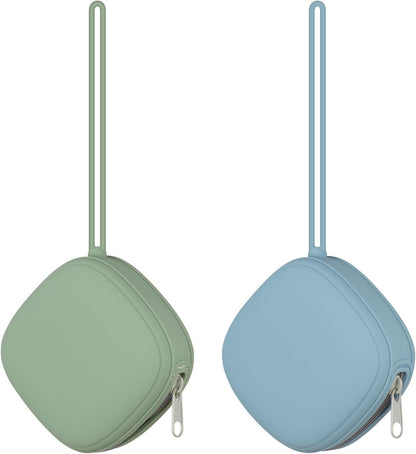 2 Pack Silicone Pacifier Holder Case, Portable Pacifier Case For Diaper Bag, BPA Free Newborn Baby Pacifiers Silicone Pouch For Boys & Girls (Light Grey+Shifting Sand)