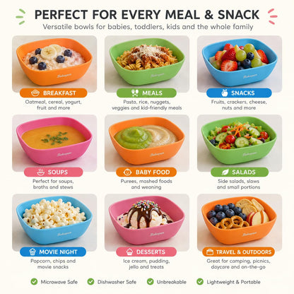 Bakerpan Silicone Bowls for Babies & Toddlers - BPA Free Unbreakable Feeding, Snack & Travel Bowls - Microwave & Dishwasher Safe - Set of 4
