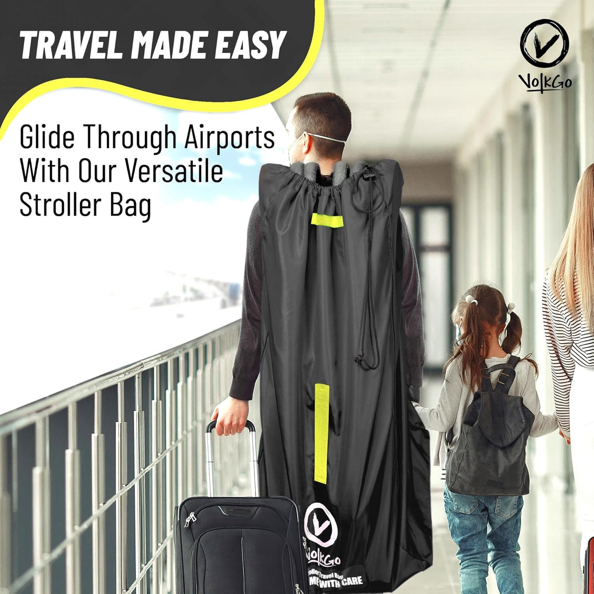XL Stroller Travel Bag for Airplane with Backpack Shoulder Straps, Stroller Cover for Air Travel, Jogger & Carrier, Waterproof Travel Cover (18x24x47 in)