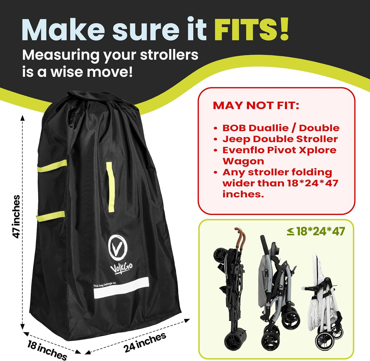 XL Stroller Travel Bag for Airplane with Backpack Shoulder Straps, Stroller Cover for Air Travel, Jogger & Carrier, Waterproof Travel Cover (18x24x47 in)