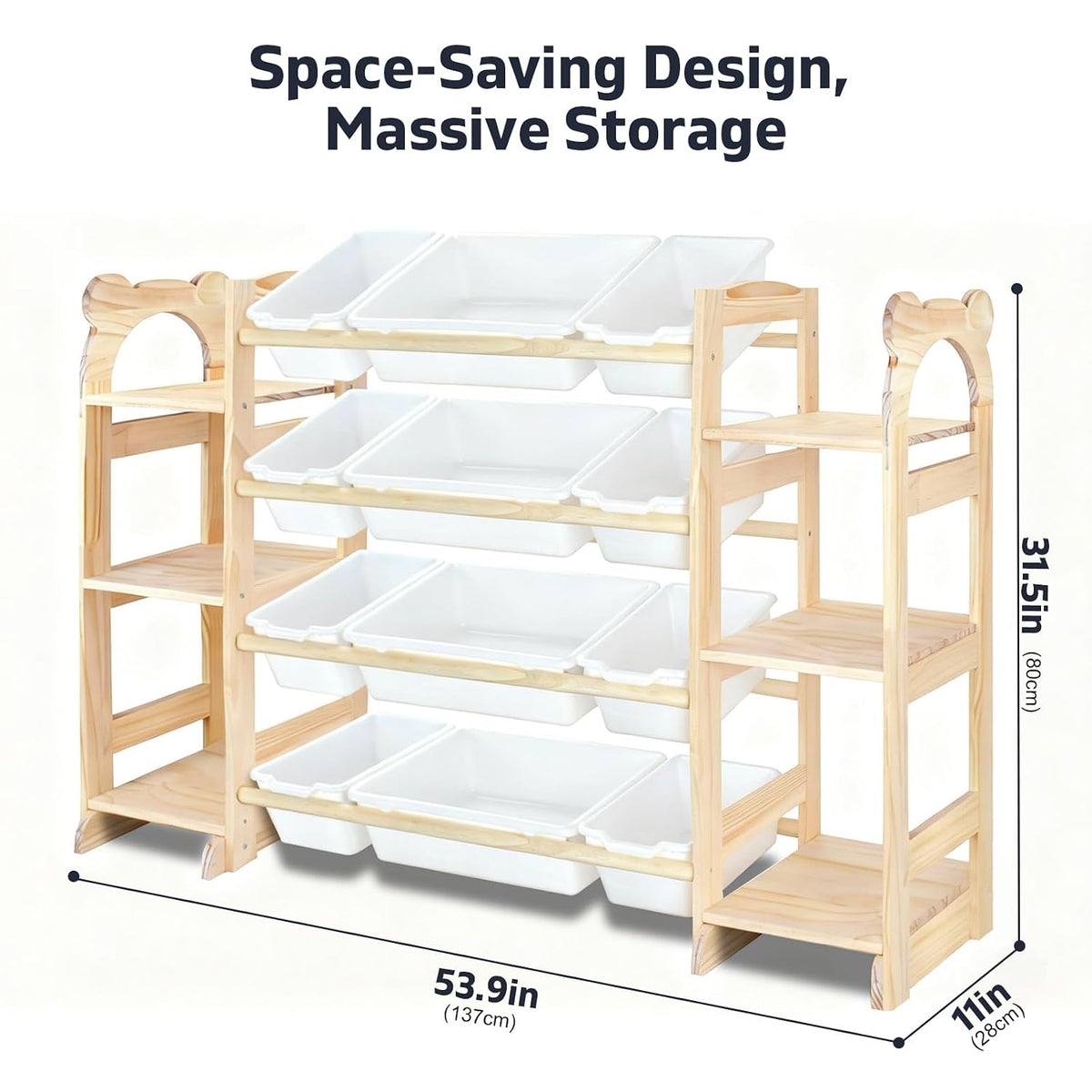 Large Stuffed Animal Storage, Wood Stuffed Animal Zoo with Brake Wheels and Hanging Storage Net, Space Save Toy Organizer, Large Capacity Stuffed Animal Holder, Perfect for Nursery Playroom Kidroom