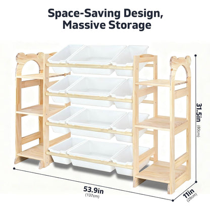 Large Stuffed Animal Storage, Wood Stuffed Animal Zoo with Brake Wheels and Hanging Storage Net, Space Save Toy Organizer, Large Capacity Stuffed Animal Holder, Perfect for Nursery Playroom Kidroom