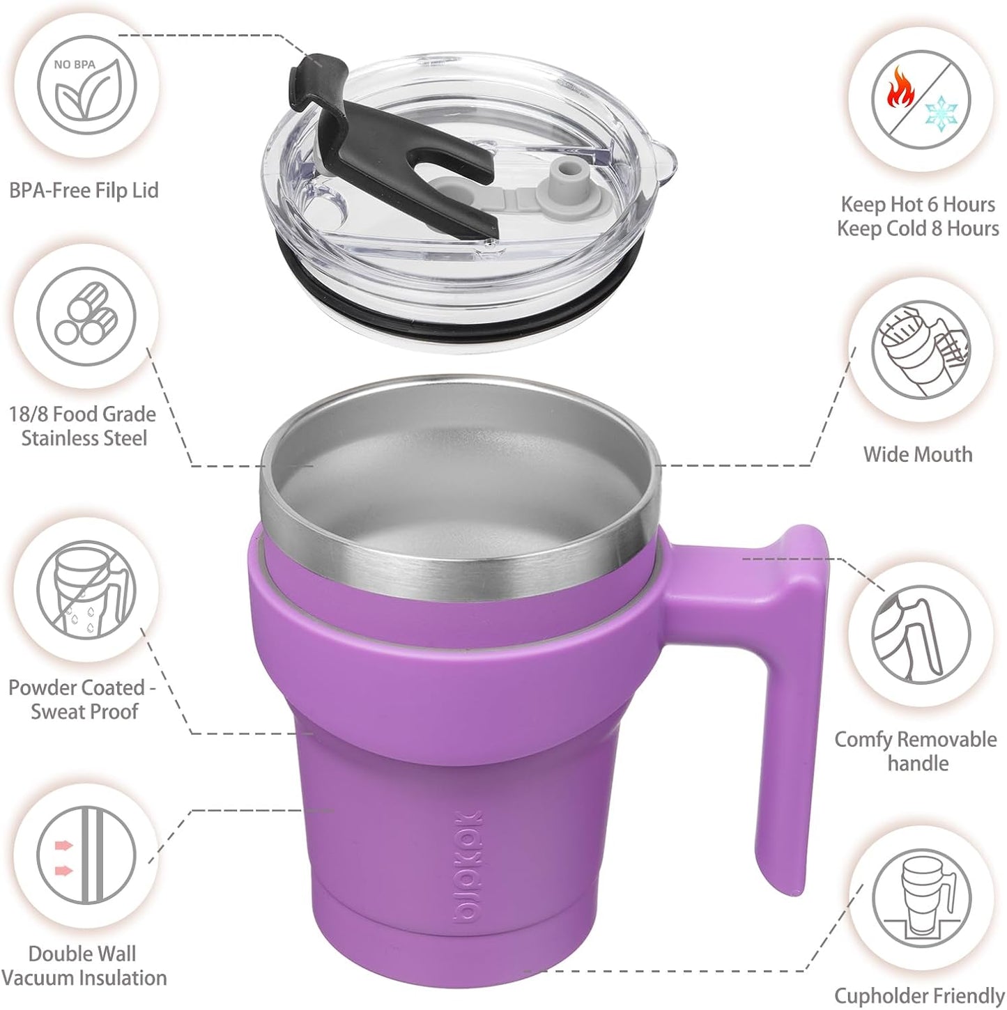20 oz Tumbler with Handle & Straw, Insulated Stainless Steel Mug | Double Wall Vacuum, Keeps Hot/Cold, Thermal Cup, BPA Free, Dishwasher Safe, Cupholder Fit, Coffee & Travel, Indigo Black