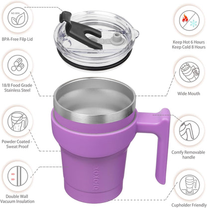 20 oz Tumbler with Handle & Straw, Insulated Stainless Steel Mug | Double Wall Vacuum, Keeps Hot/Cold, Thermal Cup, BPA Free, Dishwasher Safe, Cupholder Fit, Coffee & Travel, Indigo Black