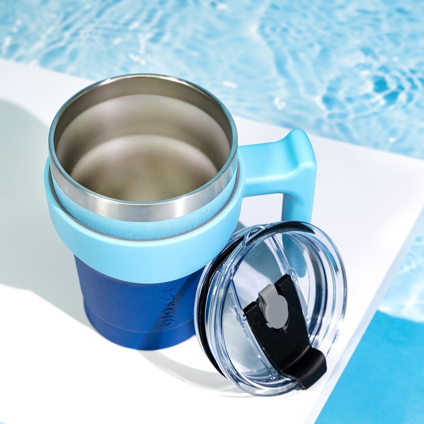 20 oz Tumbler with Handle & Straw, Insulated Stainless Steel Mug | Double Wall Vacuum, Keeps Hot/Cold, Thermal Cup, BPA Free, Dishwasher Safe, Cupholder Fit, Coffee & Travel, Indigo Black