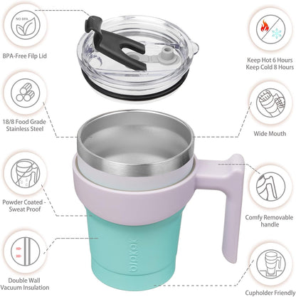 20 oz Tumbler with Handle & Straw, Insulated Stainless Steel Mug | Double Wall Vacuum, Keeps Hot/Cold, Thermal Cup, BPA Free, Dishwasher Safe, Cupholder Fit, Coffee & Travel, Indigo Black