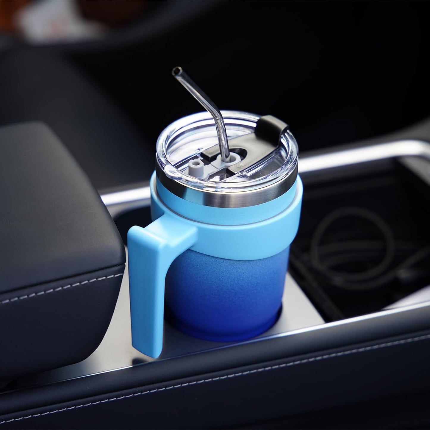 20 oz Tumbler with Handle & Straw, Insulated Stainless Steel Mug | Double Wall Vacuum, Keeps Hot/Cold, Thermal Cup, BPA Free, Dishwasher Safe, Cupholder Fit, Coffee & Travel, Indigo Black