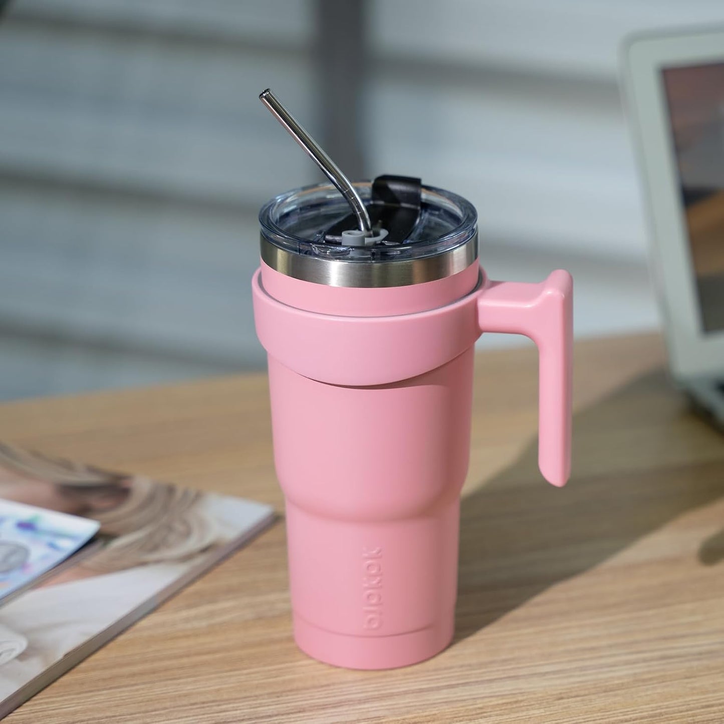 20 oz Tumbler with Handle & Straw, Insulated Stainless Steel Mug | Double Wall Vacuum, Keeps Hot/Cold, Thermal Cup, BPA Free, Dishwasher Safe, Cupholder Fit, Coffee & Travel, Indigo Black