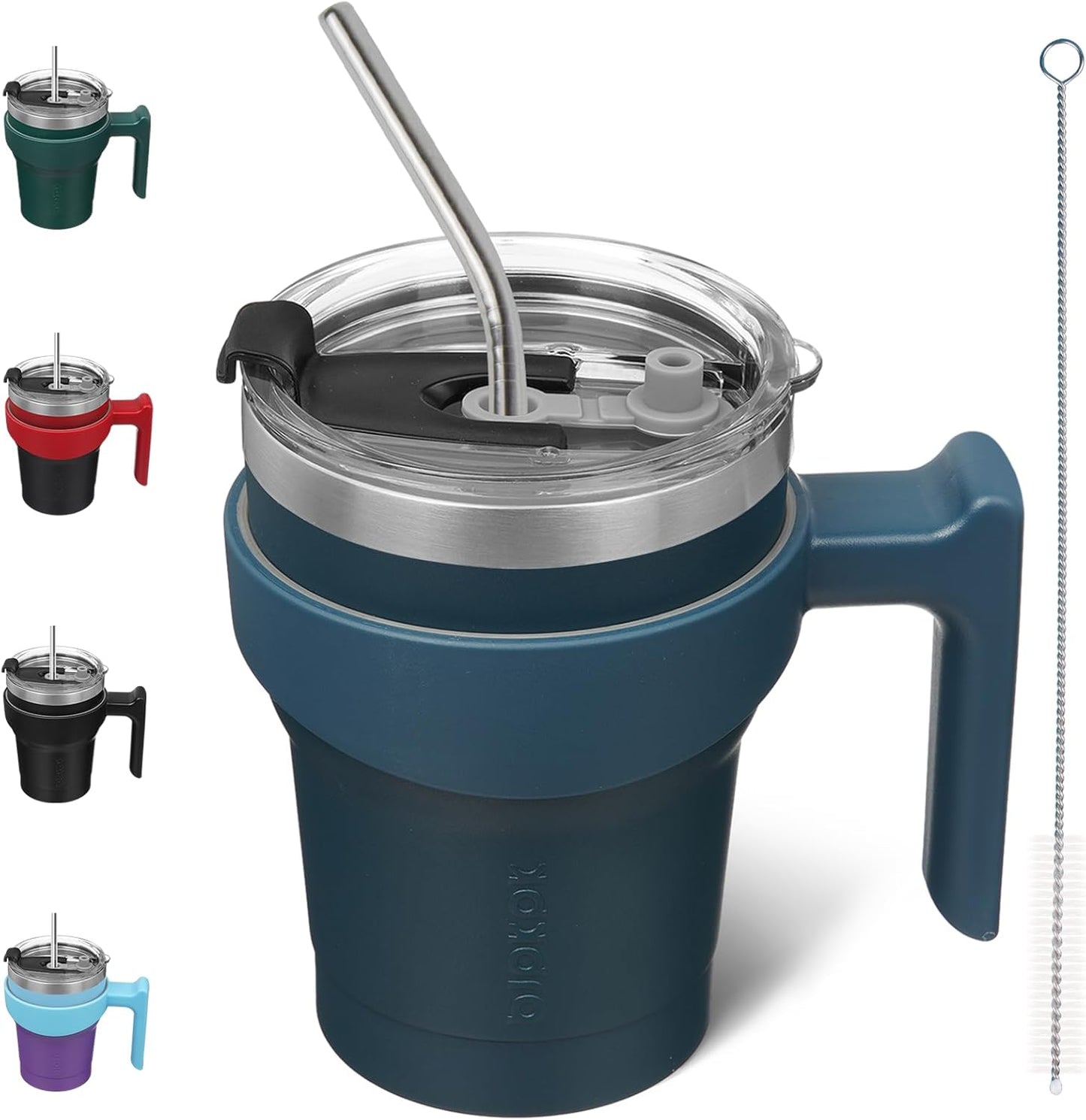 20 oz Tumbler with Handle & Straw, Insulated Stainless Steel Mug | Double Wall Vacuum, Keeps Hot/Cold, Thermal Cup, BPA Free, Dishwasher Safe, Cupholder Fit, Coffee & Travel, Indigo Black