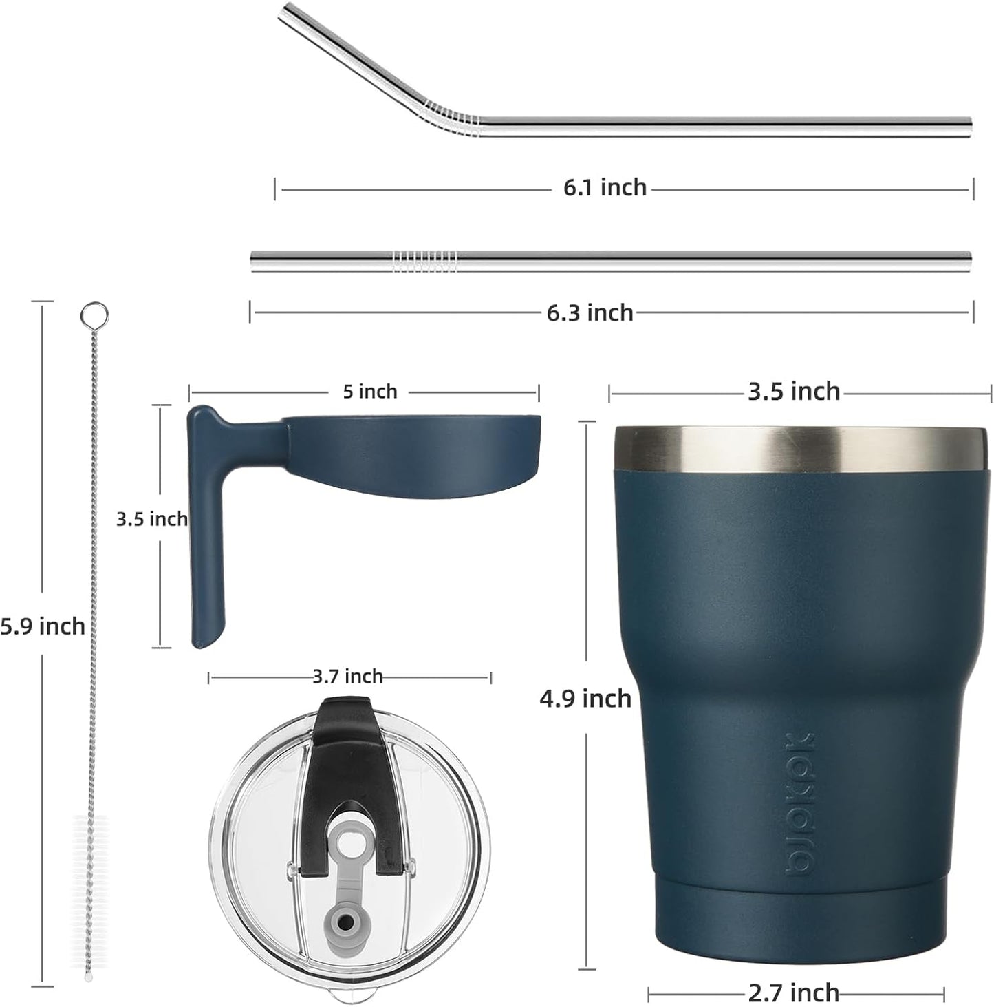 20 oz Tumbler with Handle & Straw, Insulated Stainless Steel Mug | Double Wall Vacuum, Keeps Hot/Cold, Thermal Cup, BPA Free, Dishwasher Safe, Cupholder Fit, Coffee & Travel, Indigo Black