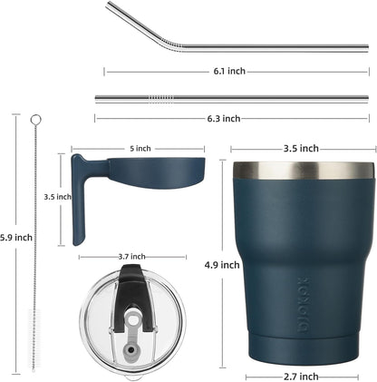 20 oz Tumbler with Handle & Straw, Insulated Stainless Steel Mug | Double Wall Vacuum, Keeps Hot/Cold, Thermal Cup, BPA Free, Dishwasher Safe, Cupholder Fit, Coffee & Travel, Indigo Black