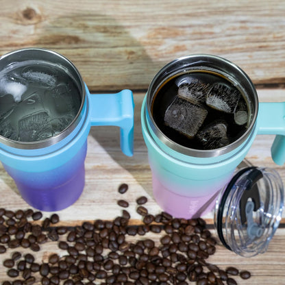 20 oz Tumbler with Handle & Straw, Insulated Stainless Steel Mug | Double Wall Vacuum, Keeps Hot/Cold, Thermal Cup, BPA Free, Dishwasher Safe, Cupholder Fit, Coffee & Travel, Indigo Black