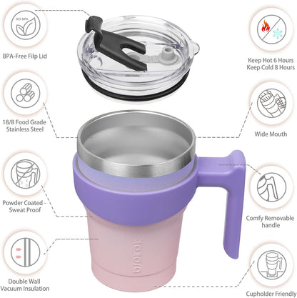 20 oz Tumbler with Handle & Straw, Insulated Stainless Steel Mug | Double Wall Vacuum, Keeps Hot/Cold, Thermal Cup, BPA Free, Dishwasher Safe, Cupholder Fit, Coffee & Travel, Indigo Black