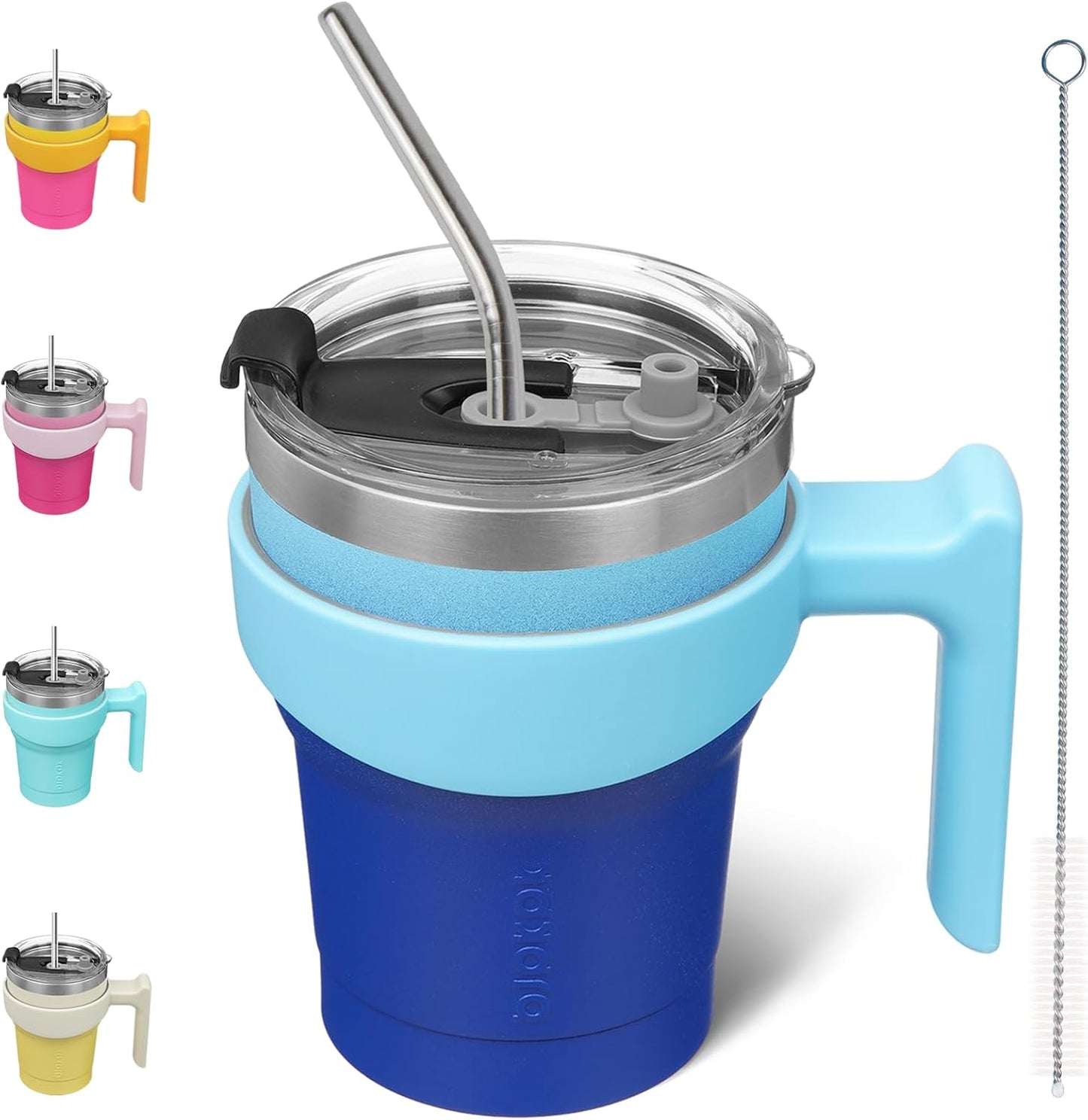 20 oz Tumbler with Handle & Straw, Insulated Stainless Steel Mug | Double Wall Vacuum, Keeps Hot/Cold, Thermal Cup, BPA Free, Dishwasher Safe, Cupholder Fit, Coffee & Travel, Indigo Black