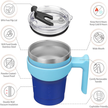 20 oz Tumbler with Handle & Straw, Insulated Stainless Steel Mug | Double Wall Vacuum, Keeps Hot/Cold, Thermal Cup, BPA Free, Dishwasher Safe, Cupholder Fit, Coffee & Travel, Indigo Black