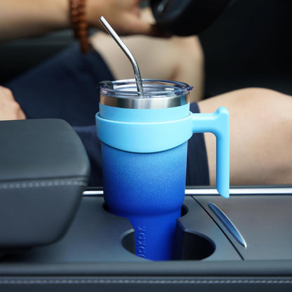 20 oz Tumbler with Handle & Straw, Insulated Stainless Steel Mug | Double Wall Vacuum, Keeps Hot/Cold, Thermal Cup, BPA Free, Dishwasher Safe, Cupholder Fit, Coffee & Travel, Indigo Black
