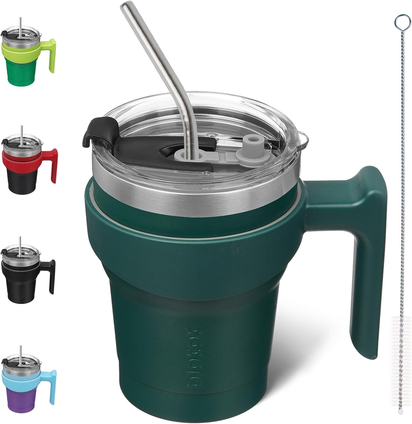 20 oz Tumbler with Handle & Straw, Insulated Stainless Steel Mug | Double Wall Vacuum, Keeps Hot/Cold, Thermal Cup, BPA Free, Dishwasher Safe, Cupholder Fit, Coffee & Travel, Indigo Black
