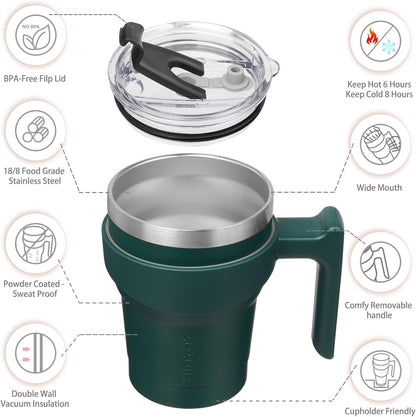 20 oz Tumbler with Handle & Straw, Insulated Stainless Steel Mug | Double Wall Vacuum, Keeps Hot/Cold, Thermal Cup, BPA Free, Dishwasher Safe, Cupholder Fit, Coffee & Travel, Indigo Black