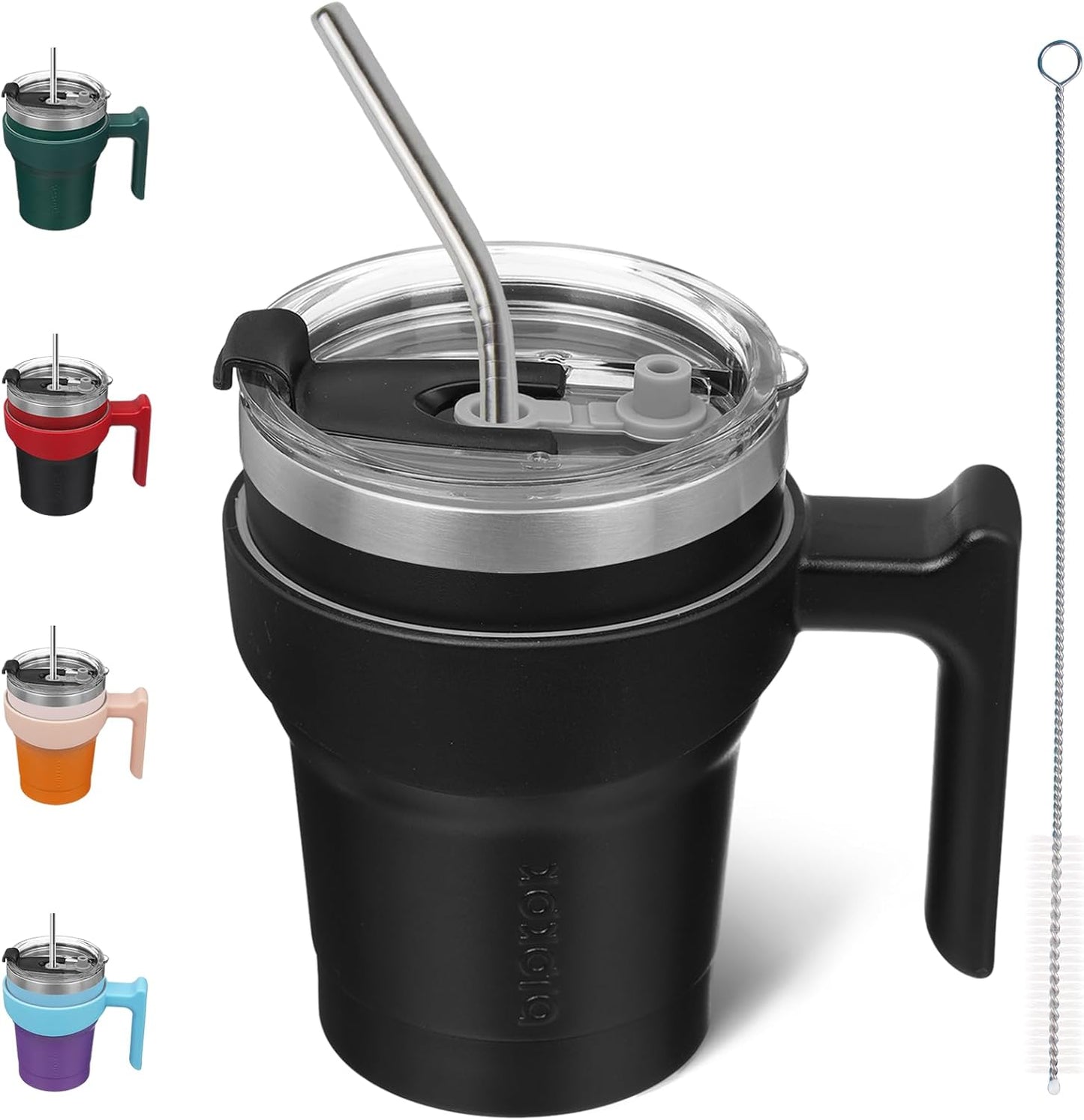 20 oz Tumbler with Handle & Straw, Insulated Stainless Steel Mug | Double Wall Vacuum, Keeps Hot/Cold, Thermal Cup, BPA Free, Dishwasher Safe, Cupholder Fit, Coffee & Travel, Indigo Black