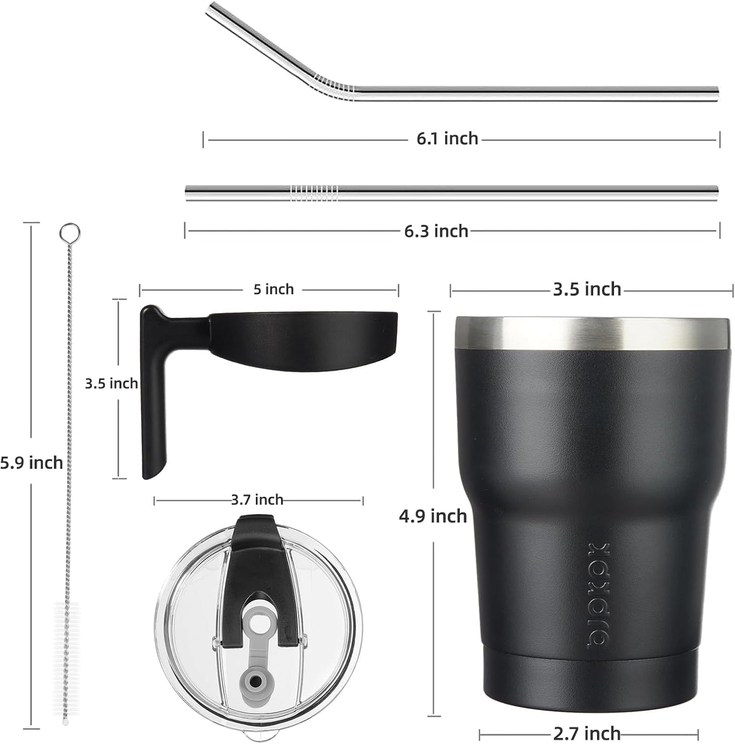20 oz Tumbler with Handle & Straw, Insulated Stainless Steel Mug | Double Wall Vacuum, Keeps Hot/Cold, Thermal Cup, BPA Free, Dishwasher Safe, Cupholder Fit, Coffee & Travel, Indigo Black