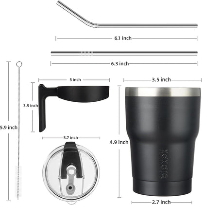 20 oz Tumbler with Handle & Straw, Insulated Stainless Steel Mug | Double Wall Vacuum, Keeps Hot/Cold, Thermal Cup, BPA Free, Dishwasher Safe, Cupholder Fit, Coffee & Travel, Indigo Black