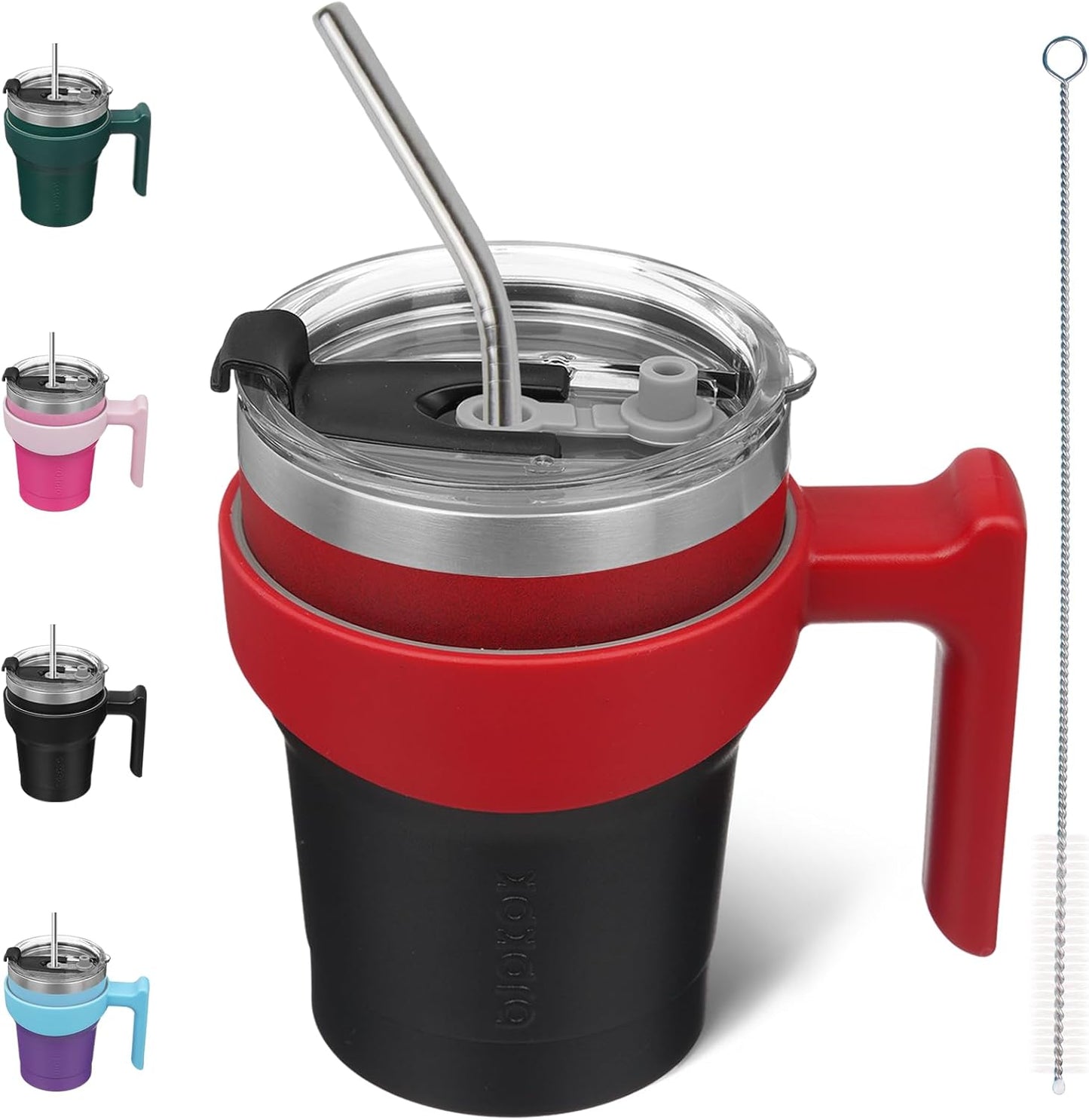20 oz Tumbler with Handle & Straw, Insulated Stainless Steel Mug | Double Wall Vacuum, Keeps Hot/Cold, Thermal Cup, BPA Free, Dishwasher Safe, Cupholder Fit, Coffee & Travel, Indigo Black