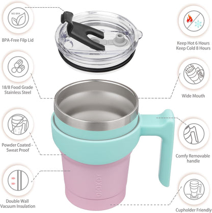 20 oz Tumbler with Handle & Straw, Insulated Stainless Steel Mug | Double Wall Vacuum, Keeps Hot/Cold, Thermal Cup, BPA Free, Dishwasher Safe, Cupholder Fit, Coffee & Travel, Indigo Black