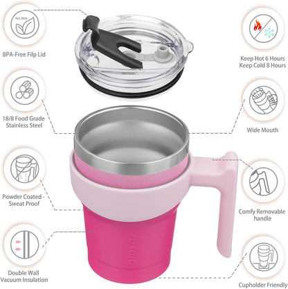 20 oz Tumbler with Handle & Straw, Insulated Stainless Steel Mug | Double Wall Vacuum, Keeps Hot/Cold, Thermal Cup, BPA Free, Dishwasher Safe, Cupholder Fit, Coffee & Travel, Indigo Black