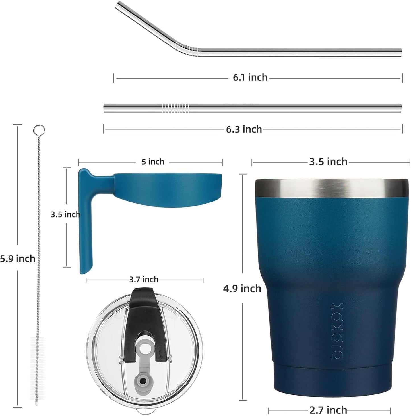 20 oz Tumbler with Handle & Straw, Insulated Stainless Steel Mug | Double Wall Vacuum, Keeps Hot/Cold, Thermal Cup, BPA Free, Dishwasher Safe, Cupholder Fit, Coffee & Travel, Indigo Black