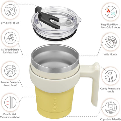 20 oz Tumbler with Handle & Straw, Insulated Stainless Steel Mug | Double Wall Vacuum, Keeps Hot/Cold, Thermal Cup, BPA Free, Dishwasher Safe, Cupholder Fit, Coffee & Travel, Indigo Black