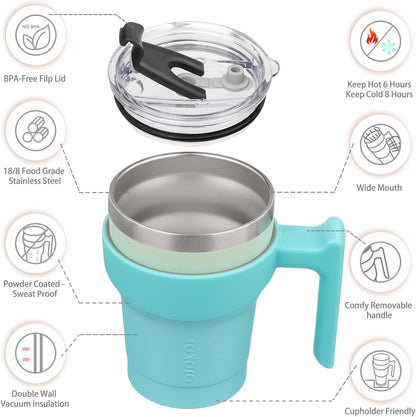 20 oz Tumbler with Handle & Straw, Insulated Stainless Steel Mug | Double Wall Vacuum, Keeps Hot/Cold, Thermal Cup, BPA Free, Dishwasher Safe, Cupholder Fit, Coffee & Travel, Indigo Black