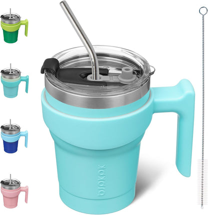 20 oz Tumbler with Handle & Straw, Insulated Stainless Steel Mug | Double Wall Vacuum, Keeps Hot/Cold, Thermal Cup, BPA Free, Dishwasher Safe, Cupholder Fit, Coffee & Travel, Indigo Black