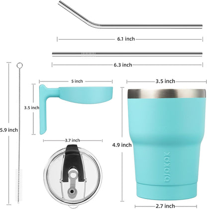 20 oz Tumbler with Handle & Straw, Insulated Stainless Steel Mug | Double Wall Vacuum, Keeps Hot/Cold, Thermal Cup, BPA Free, Dishwasher Safe, Cupholder Fit, Coffee & Travel, Indigo Black