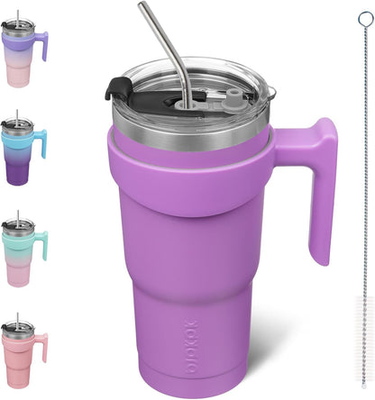 20 oz Tumbler with Handle & Straw, Insulated Stainless Steel Mug | Double Wall Vacuum, Keeps Hot/Cold, Thermal Cup, BPA Free, Dishwasher Safe, Cupholder Fit, Coffee & Travel, Indigo Black