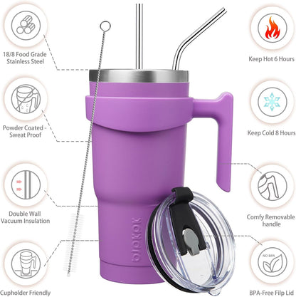 20 oz Tumbler with Handle & Straw, Insulated Stainless Steel Mug | Double Wall Vacuum, Keeps Hot/Cold, Thermal Cup, BPA Free, Dishwasher Safe, Cupholder Fit, Coffee & Travel, Indigo Black