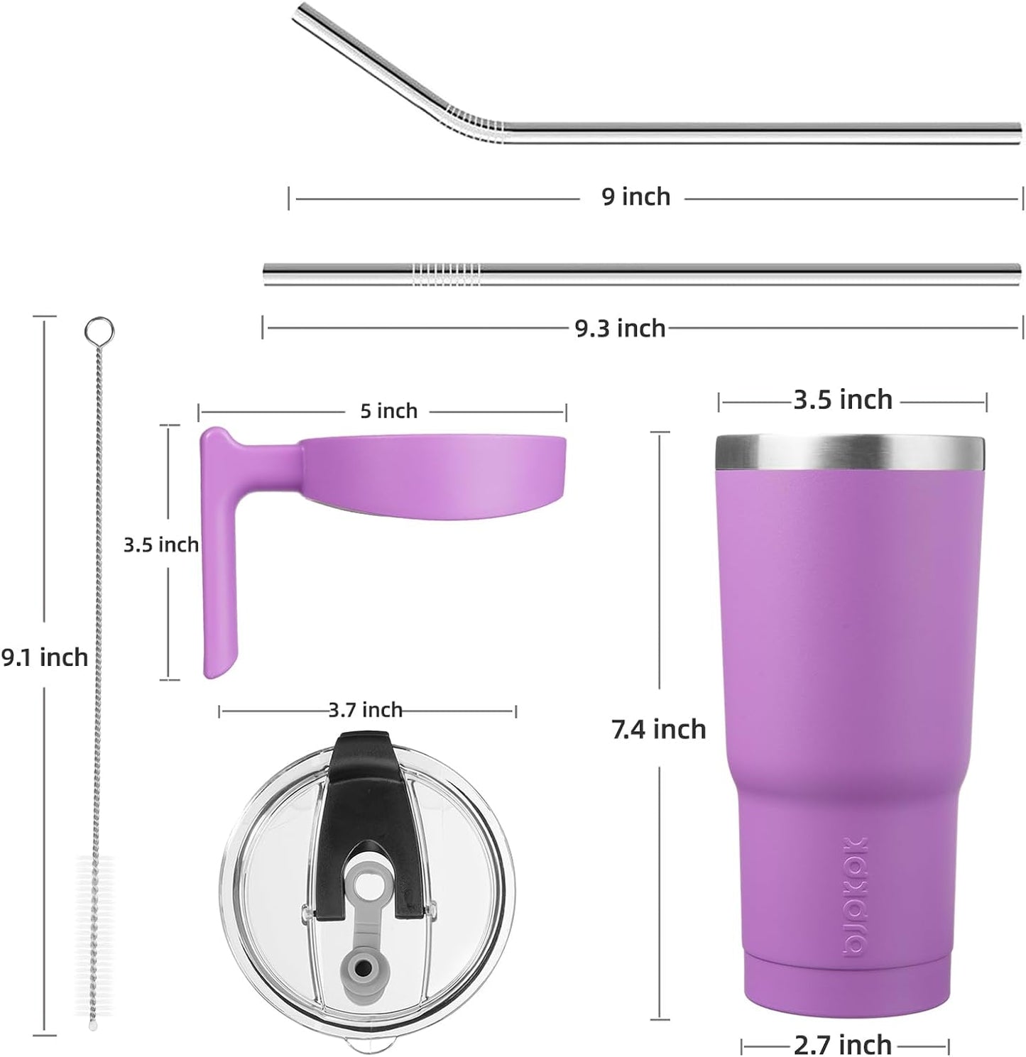 20 oz Tumbler with Handle & Straw, Insulated Stainless Steel Mug | Double Wall Vacuum, Keeps Hot/Cold, Thermal Cup, BPA Free, Dishwasher Safe, Cupholder Fit, Coffee & Travel, Indigo Black