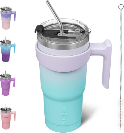 20 oz Tumbler with Handle & Straw, Insulated Stainless Steel Mug | Double Wall Vacuum, Keeps Hot/Cold, Thermal Cup, BPA Free, Dishwasher Safe, Cupholder Fit, Coffee & Travel, Indigo Black