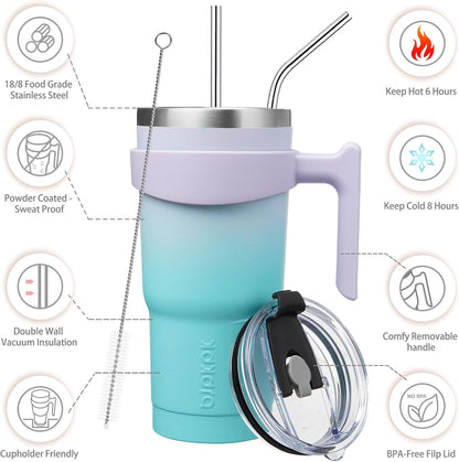 20 oz Tumbler with Handle & Straw, Insulated Stainless Steel Mug | Double Wall Vacuum, Keeps Hot/Cold, Thermal Cup, BPA Free, Dishwasher Safe, Cupholder Fit, Coffee & Travel, Indigo Black